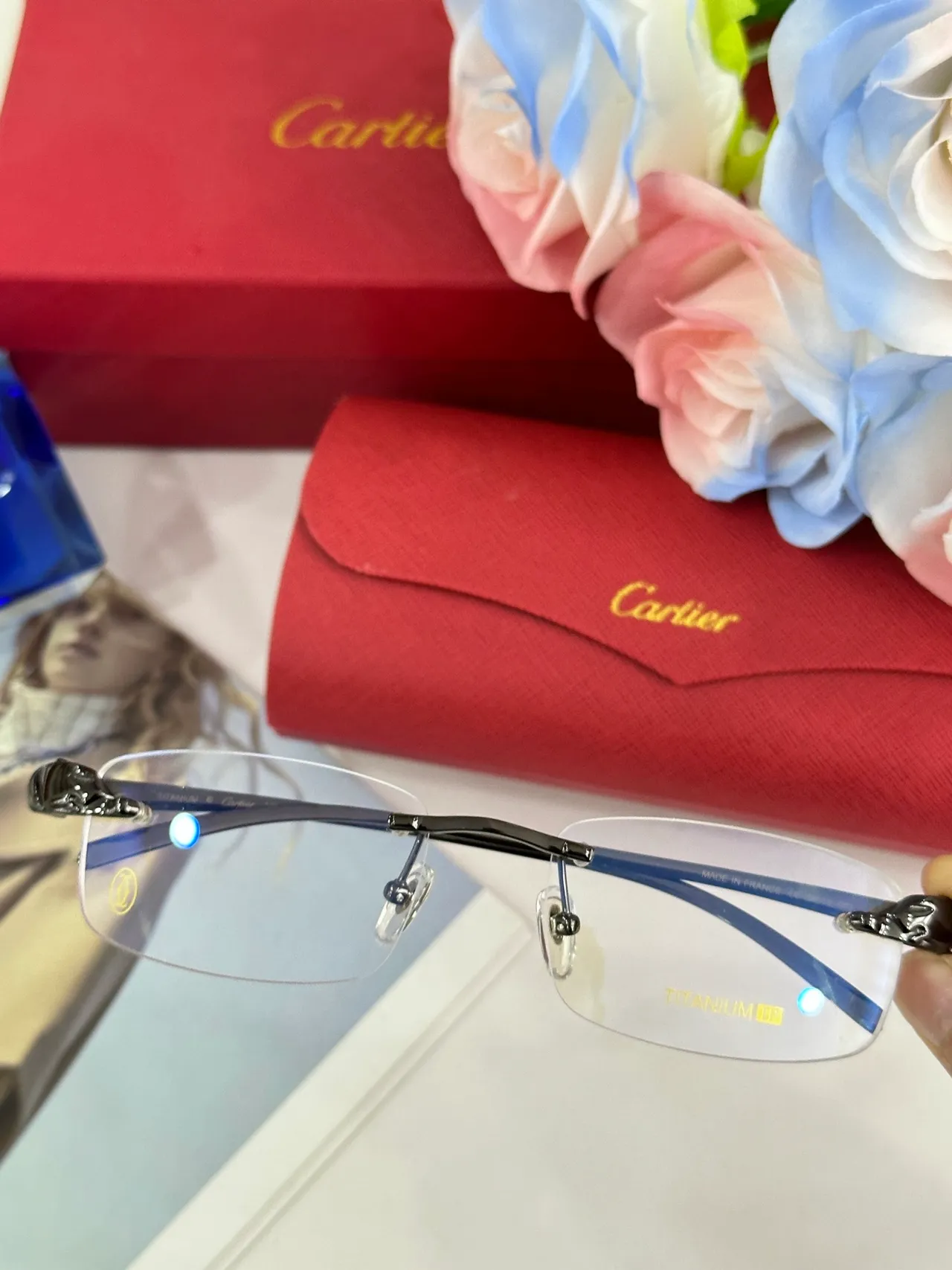 Cartier फ्रेमलेस आयताकार धातु ऑप्टिकल चश्मा 4