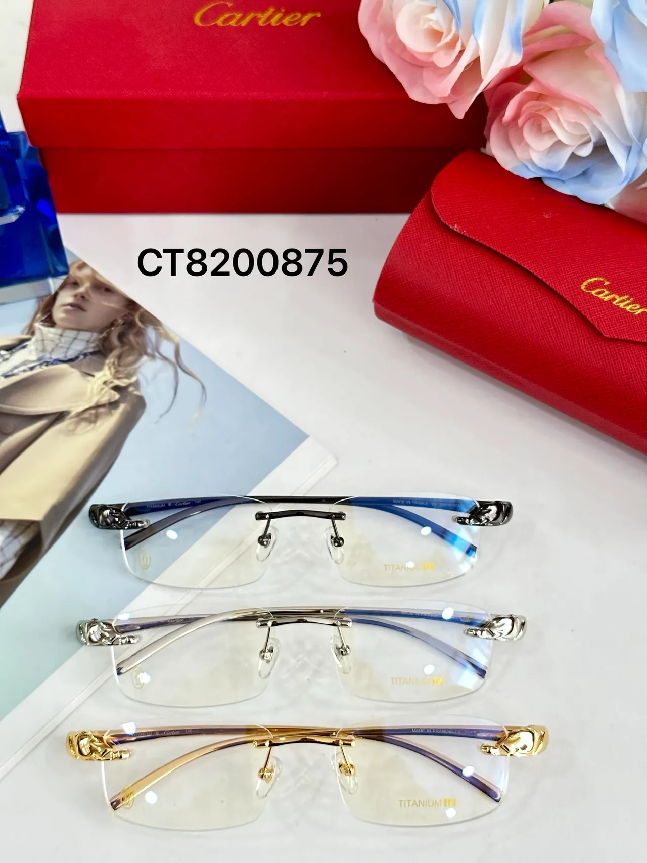 Cartier फ्रेमलेस आयताकार धातु ऑप्टिकल चश्मा 8