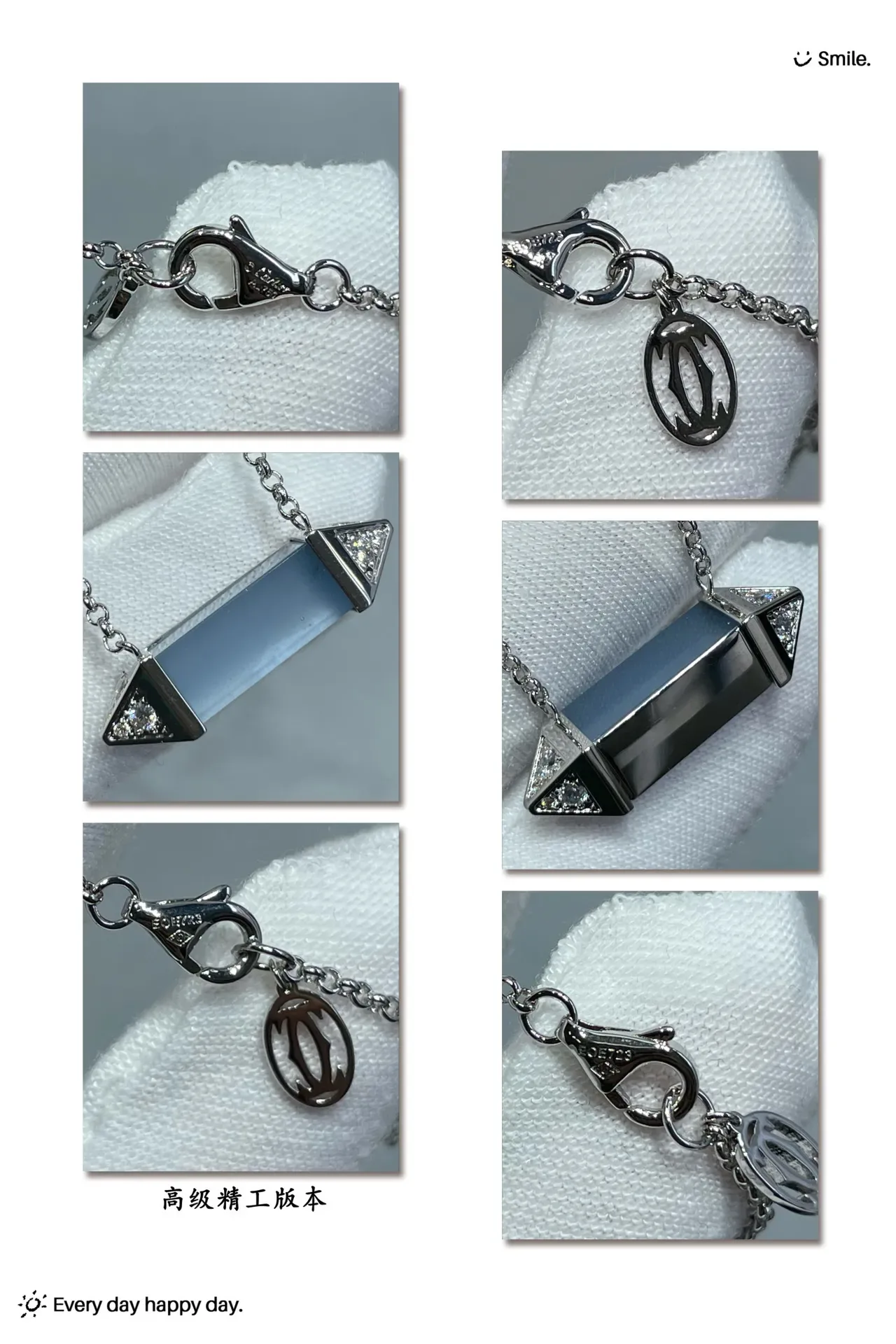 Collier Cartier Argent Bleu Barre Géométrique Pendentif Acentos Diamants Pavé 2