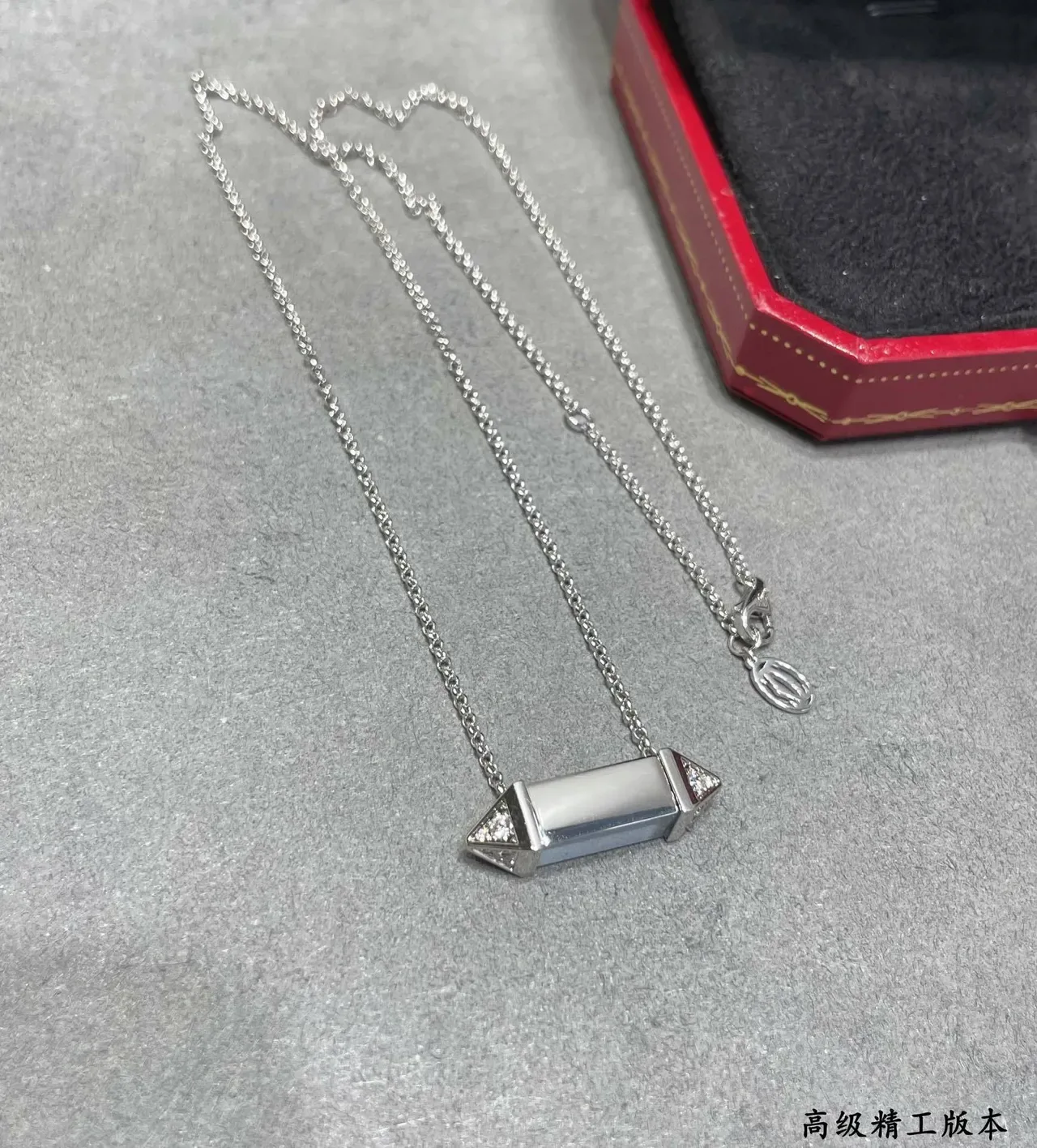 Collier Cartier Argent Bleu Barre Géométrique Pendentif Acentos Diamants Pavé 3