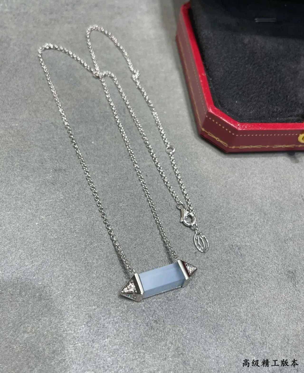 Collier Cartier Argent Bleu Barre Géométrique Pendentif Acentos Diamants Pavé 4