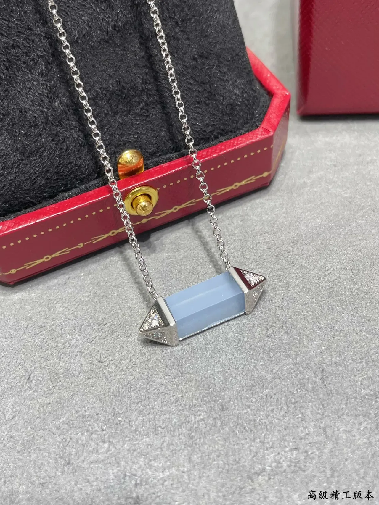 Collier Cartier Argent Bleu Barre Géométrique Pendentif Acentos Diamants Pavé 6