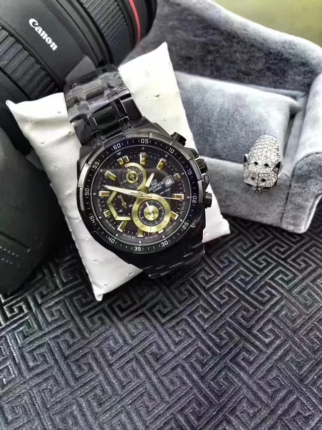 Casio أسود ذهبي مطلي بالأيونات Case مالتي سبديال كرونوغراف ساعة 10
