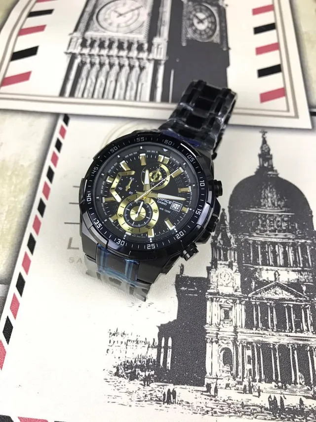 Casio أسود ذهبي مطلي بالأيونات Case مالتي سبديال كرونوغراف ساعة 11