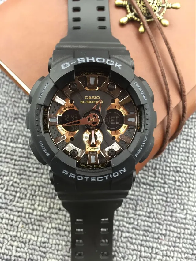 Casio Black Gold Rugged Resin Case Analog-Digital Hybrid Dial Watch 8