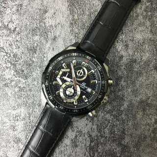Casio Edifice Chronograph Black Leather Strap Sports Watch