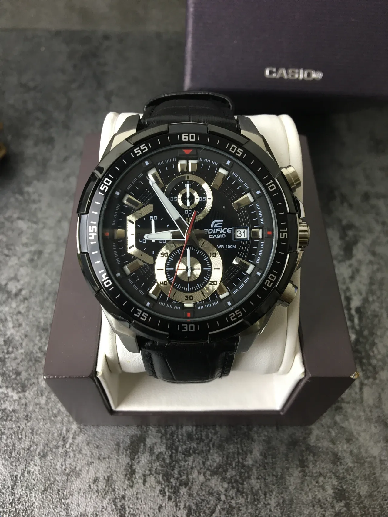 Casio Edifice Cronógrafo Pulseira de Couro Preto Relógio Esportivo 2