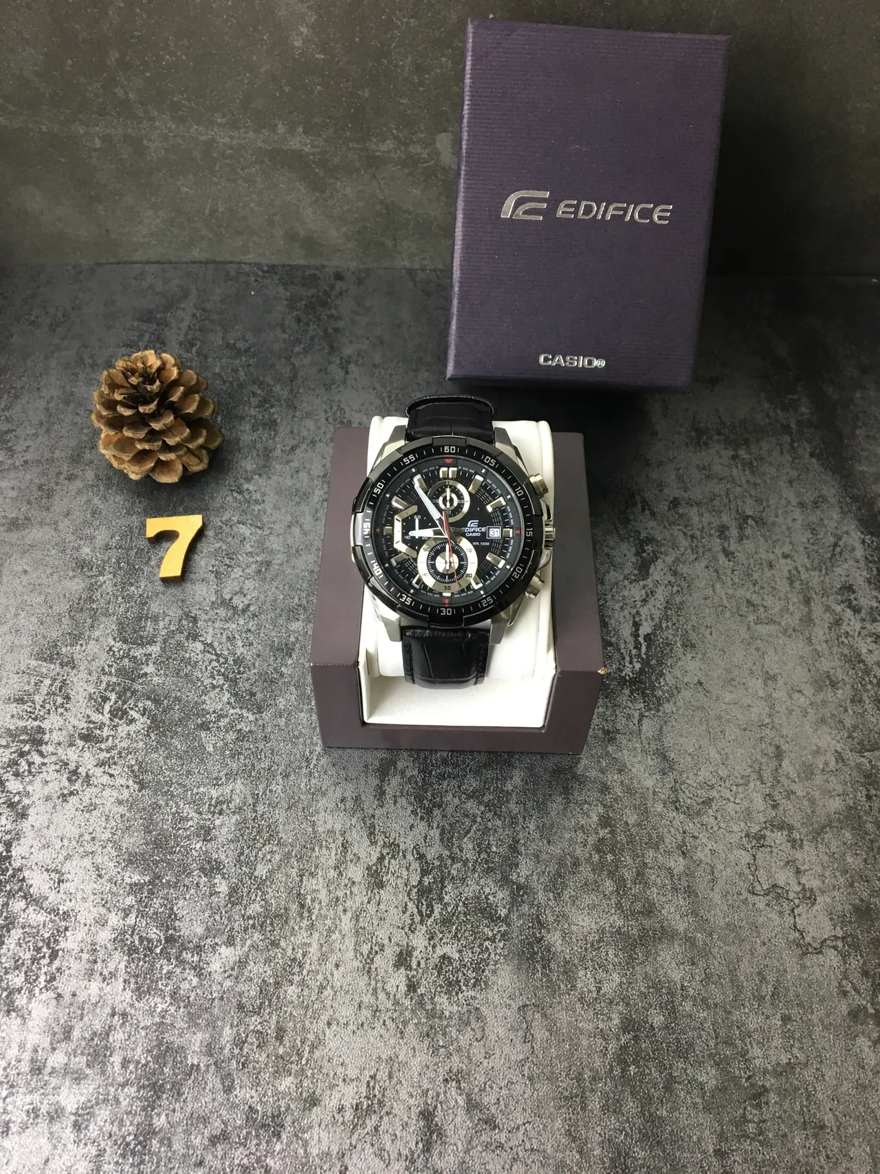 Casio Edifice Cronógrafo Pulseira de Couro Preto Relógio Esportivo 3
