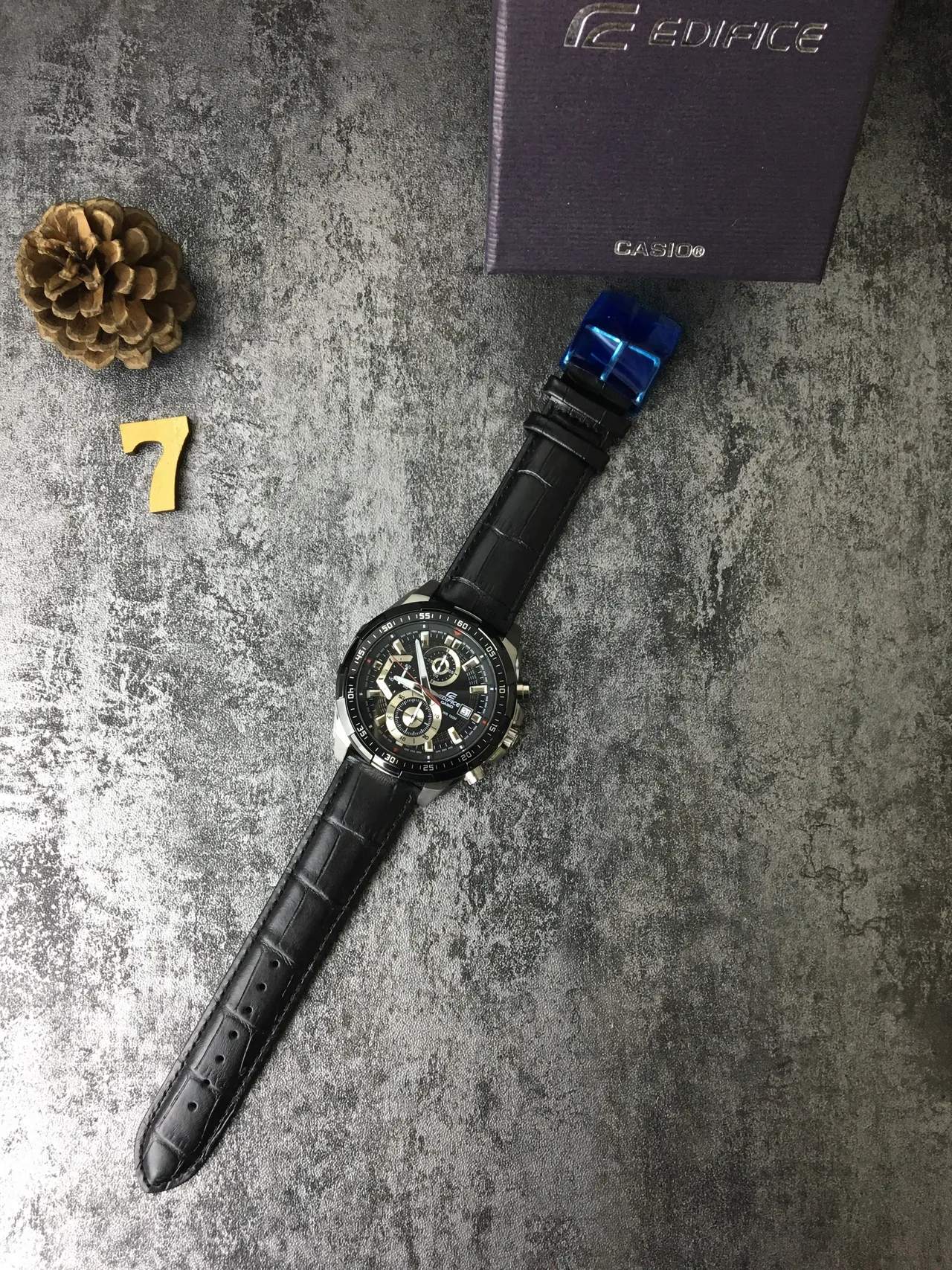 Casio Edifice Cronógrafo Pulseira de Couro Preto Relógio Esportivo 6