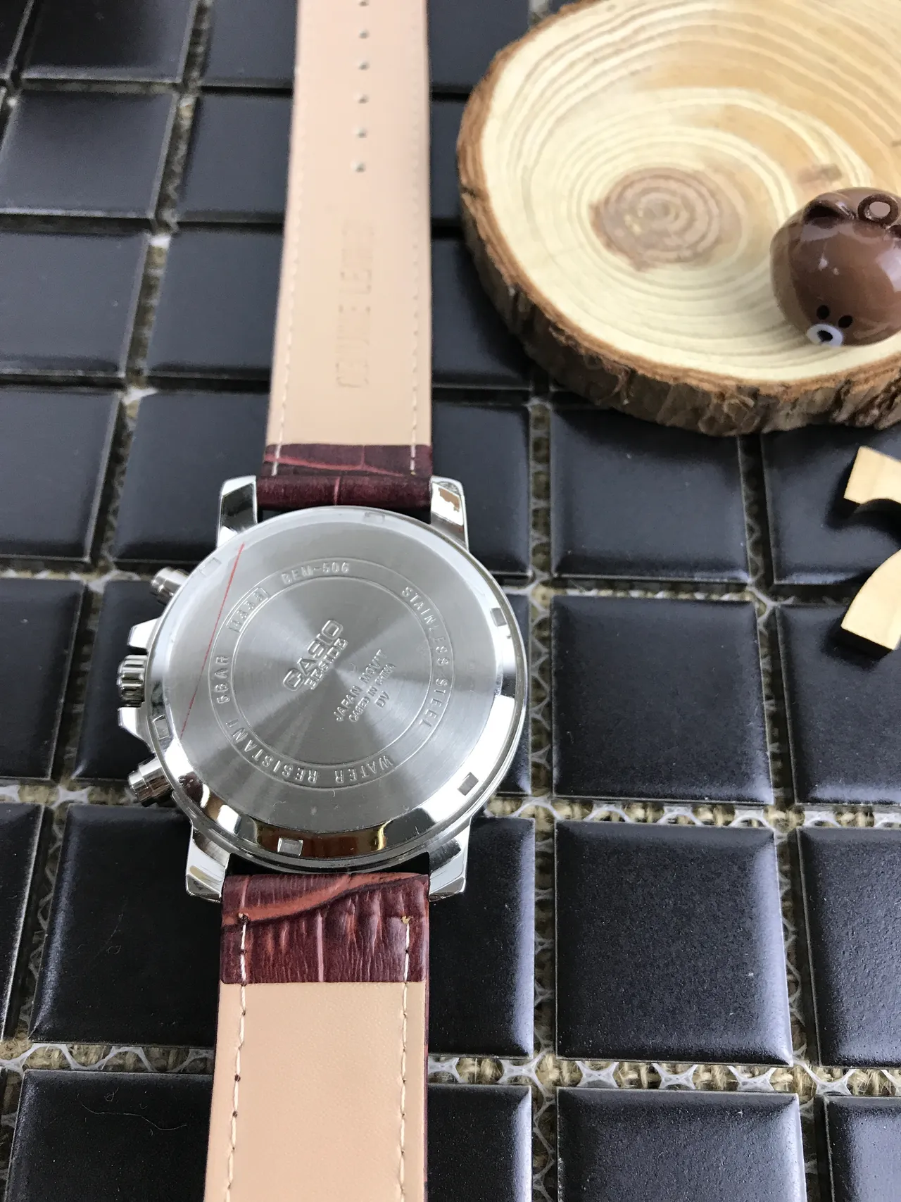 Casio Edifice Chronograph White Dial Brown Leather Strap Quartz Watch 7