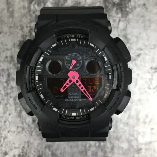 Casio G-Shock GA-100 Black Pink Matte Resin Construction Bold Analog Hands Watch
