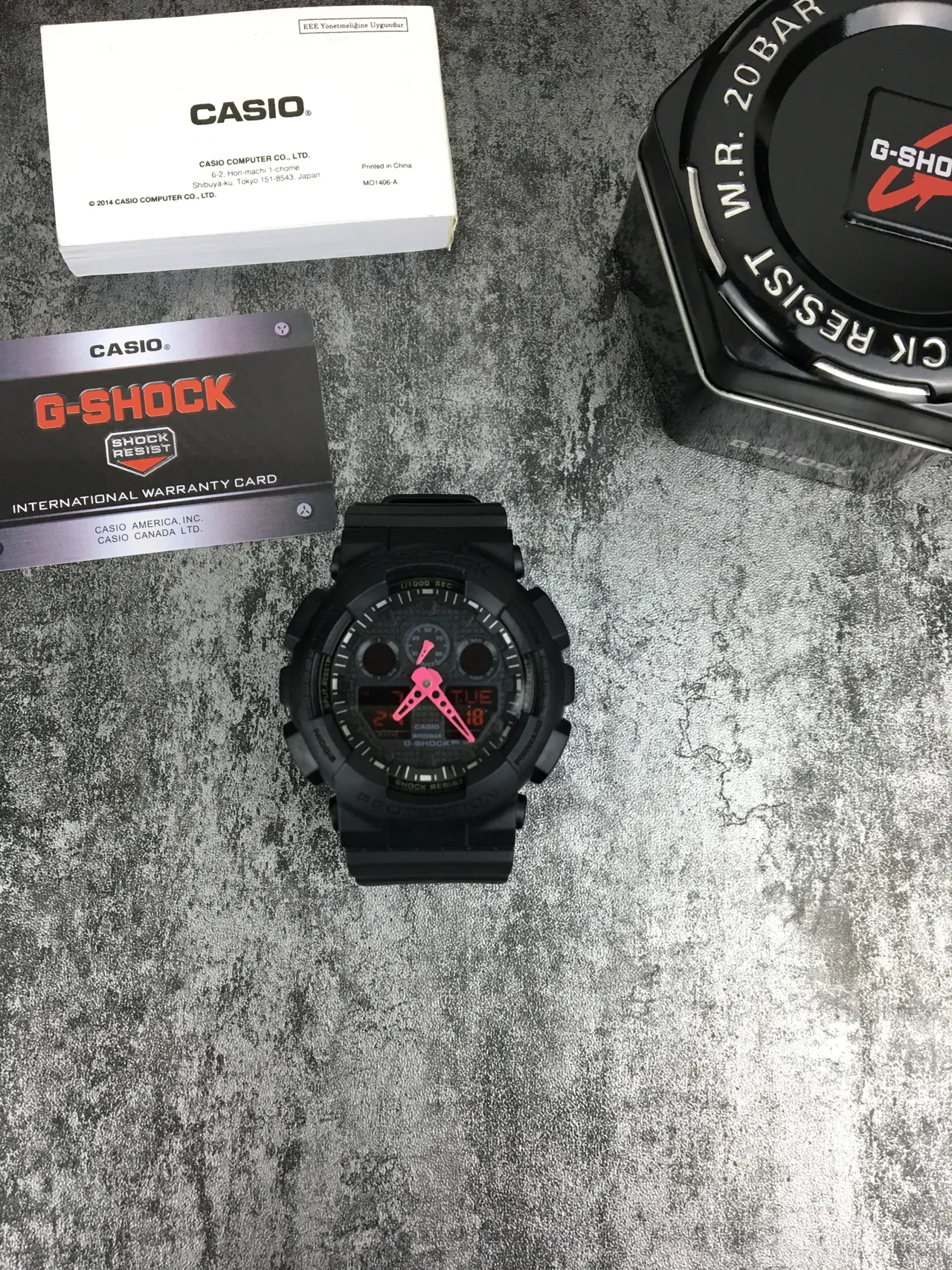 Casio G-Shock GA-100 Noir Rose Construction Résine Mate Mains Analogiques Bold Montre 2