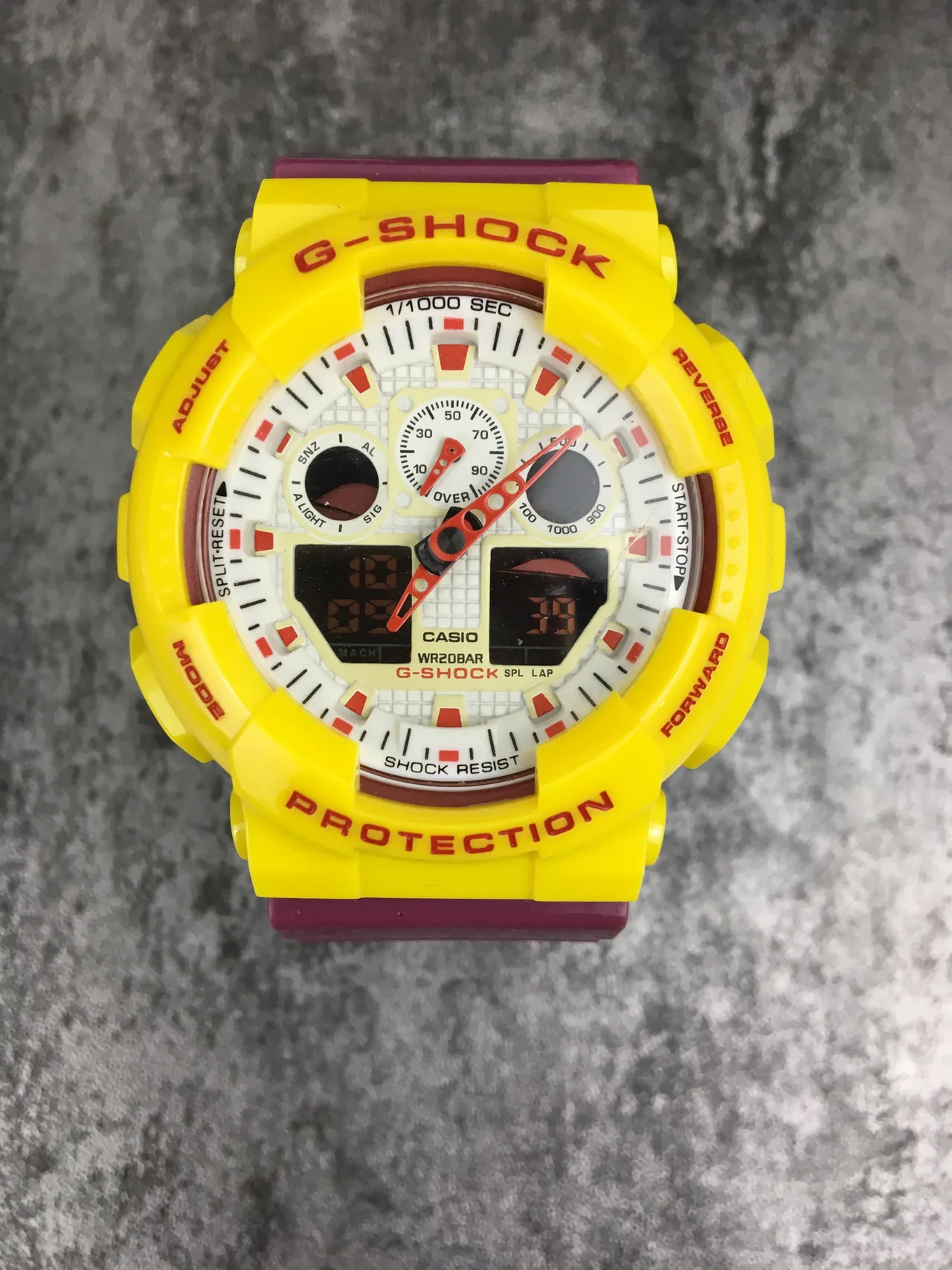 Casio G-Shock GA-100 Yellow and Purple Sports Watch 3