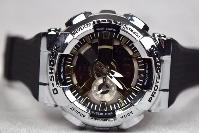 Casio G-Shock Silver Black Metallic Case Analog-Digital Chronograph Watch 4