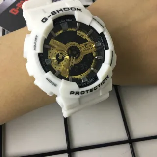 Casio Reloj Oro Blanco Carcasa de Resina Display Híbrido Analógico-Digital