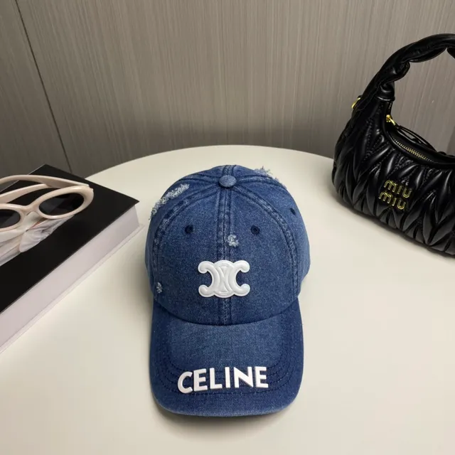Celine Blue White Denim Distressed Baseball Cap 2