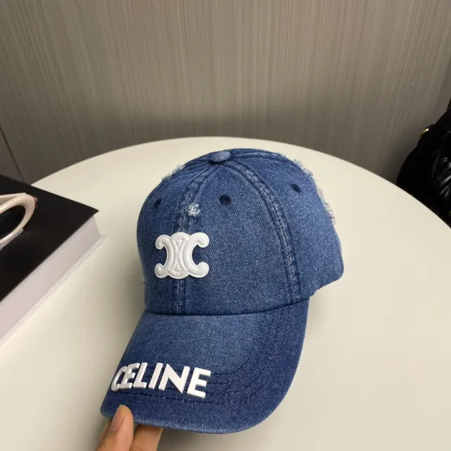 Celine Blue White Denim Distressed Baseball Cap 3