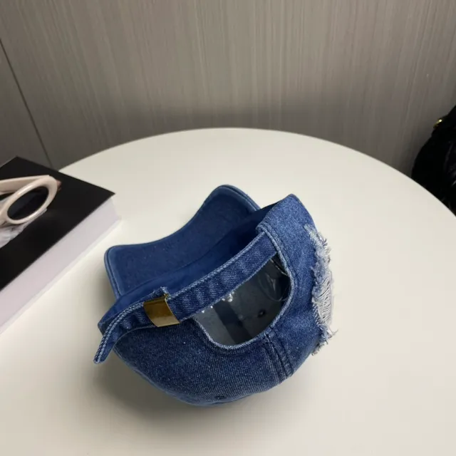 Celine Blue White Denim Distressed Baseball Cap 4