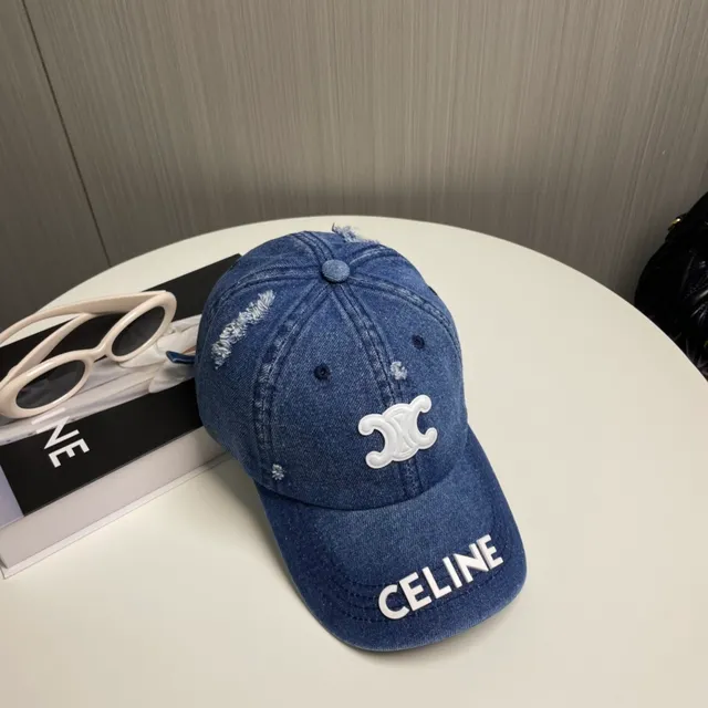 Celine Blue White Denim Distressed Baseball Cap 5