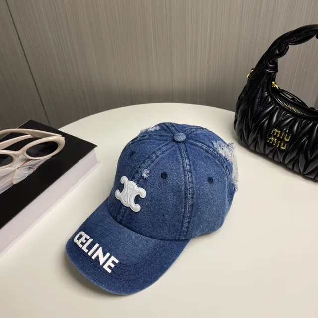 Celine Blue White Denim Distressed Baseball Cap 7