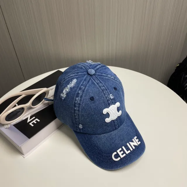 Celine Blue White Denim Distressed Baseball Cap 8