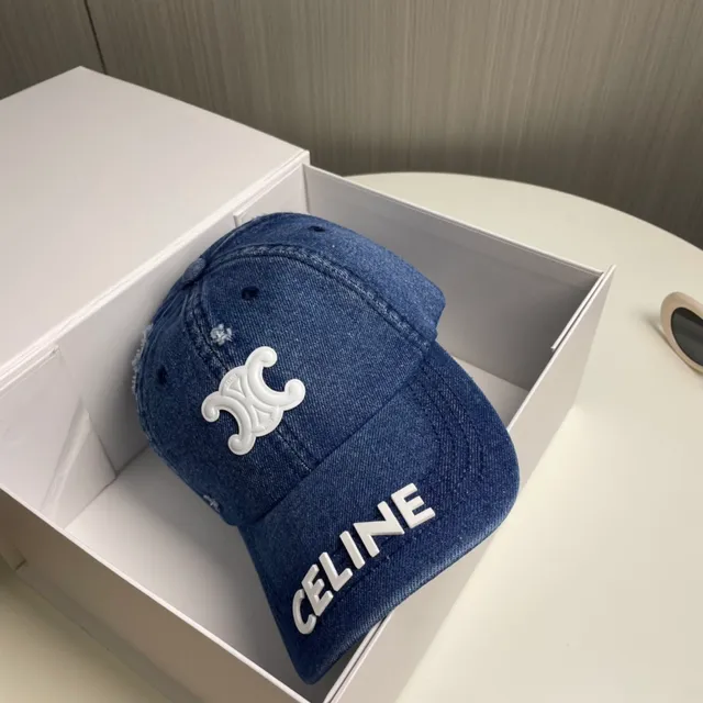 Celine Blue White Denim Distressed Baseball Cap 9