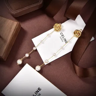 Celine Rose Motif Pearl Chain Earrings
