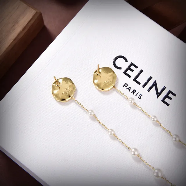 Celine motivo de rosa corrente de pérolas brincos 5