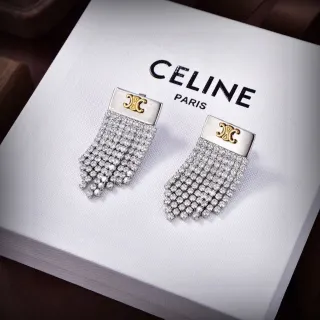 Celine Triomphe Crystal Fringe Earrings