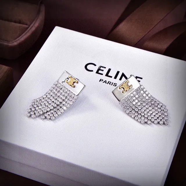 Celine Triomphe Crystal Fringe Earrings 2