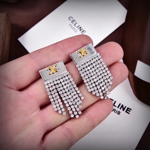 Celine Triomphe Crystal Fringe Earrings 3