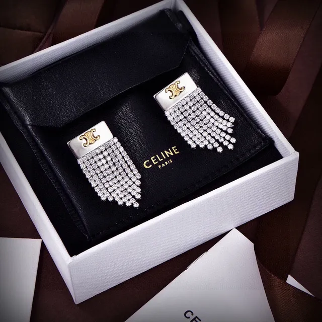 Celine Triomphe Crystal Fringe Earrings 4