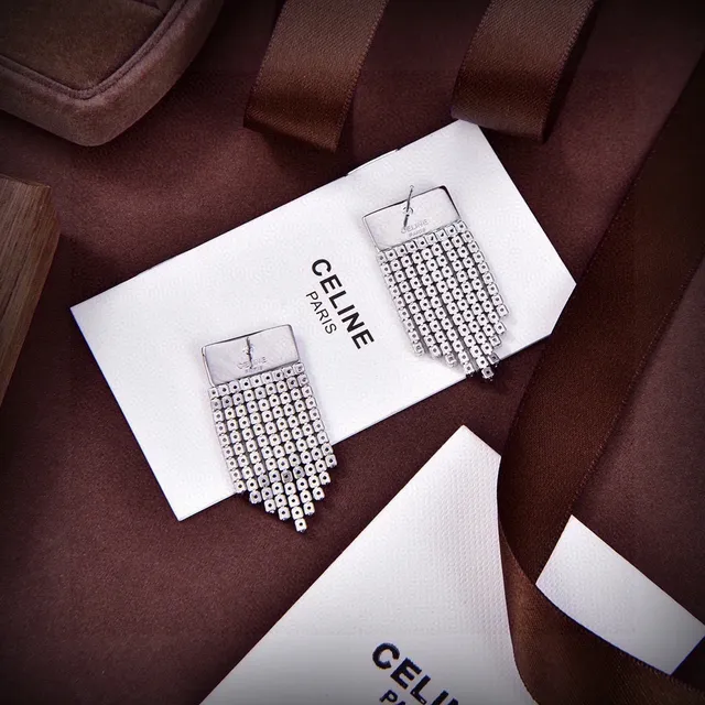 Celine Triomphe Crystal Fringe Earrings 5