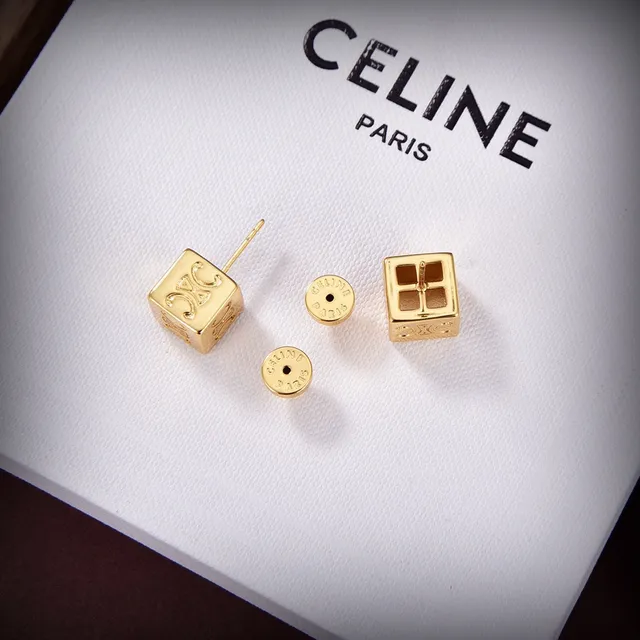 Celine Triomphe Cube Logo Stud Earrings 3