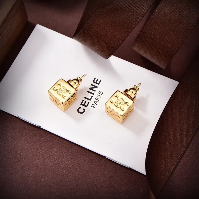 Celine Triomphe Cube Logo Stud Earrings 4