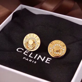 Celine Triomphe Gold-Tone Boucles d'oreilles à Cristal en Disque à Clou