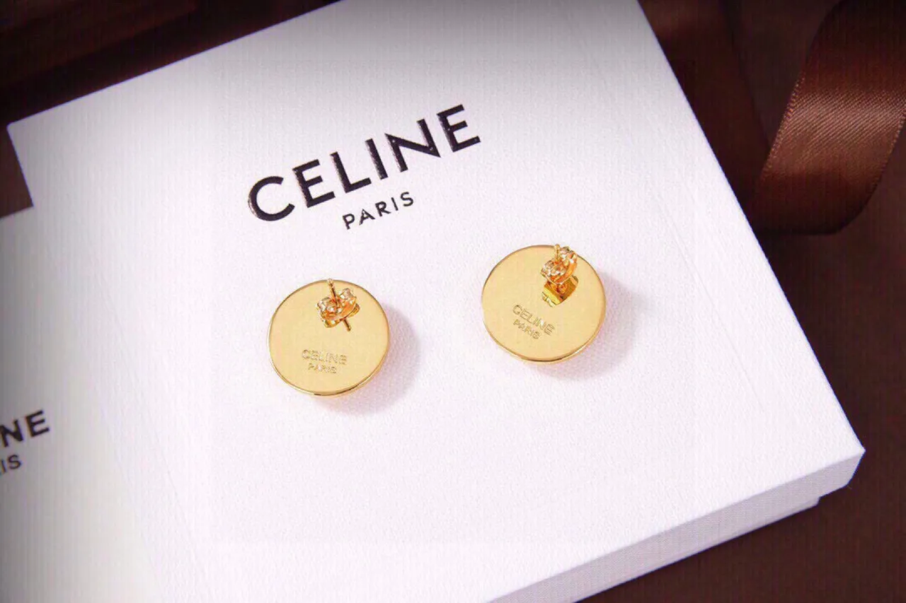 Celine Triomphe Gold-Tone Crystal Disc Stud Earrings 7