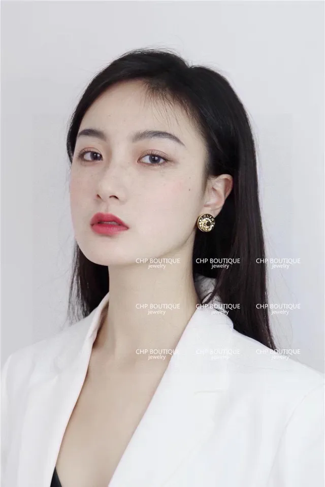 Celine Triomphe Gold-Tone Crystal Disc Stud Earrings 8