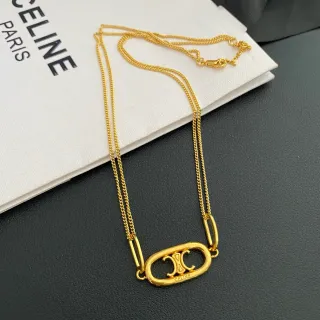 Celine Triomphe Gold-Tone Oval CC Logo Necklace