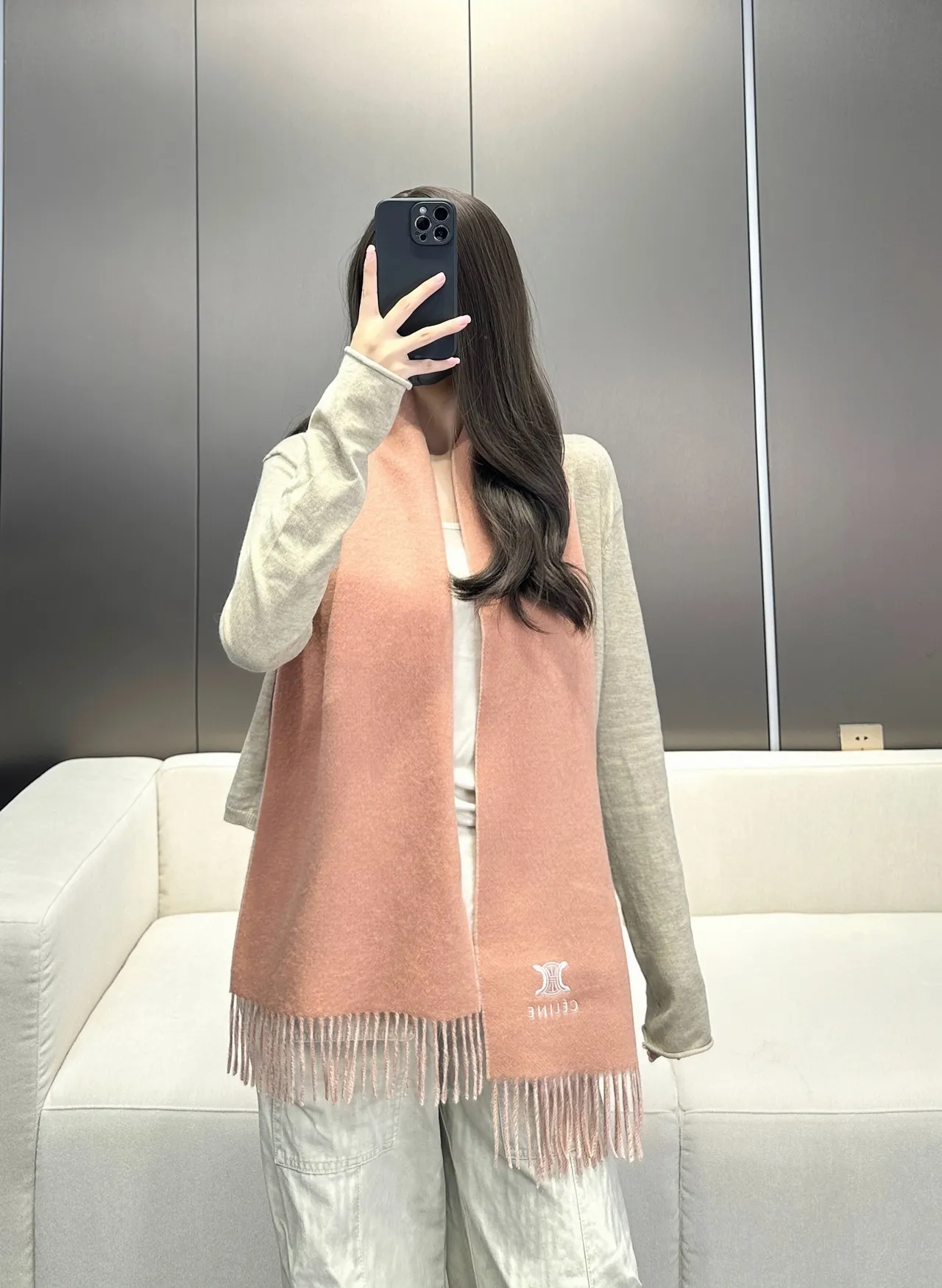 Celine écharpe cachemire bicolore à franges 3
