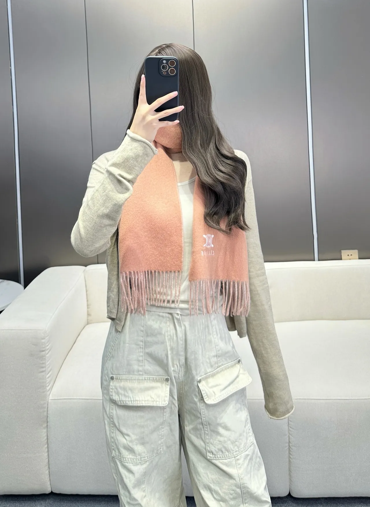 Celine écharpe cachemire bicolore à franges 4