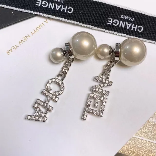 Chanel Alphabet Crystal and Pearl Drop Earrings 2