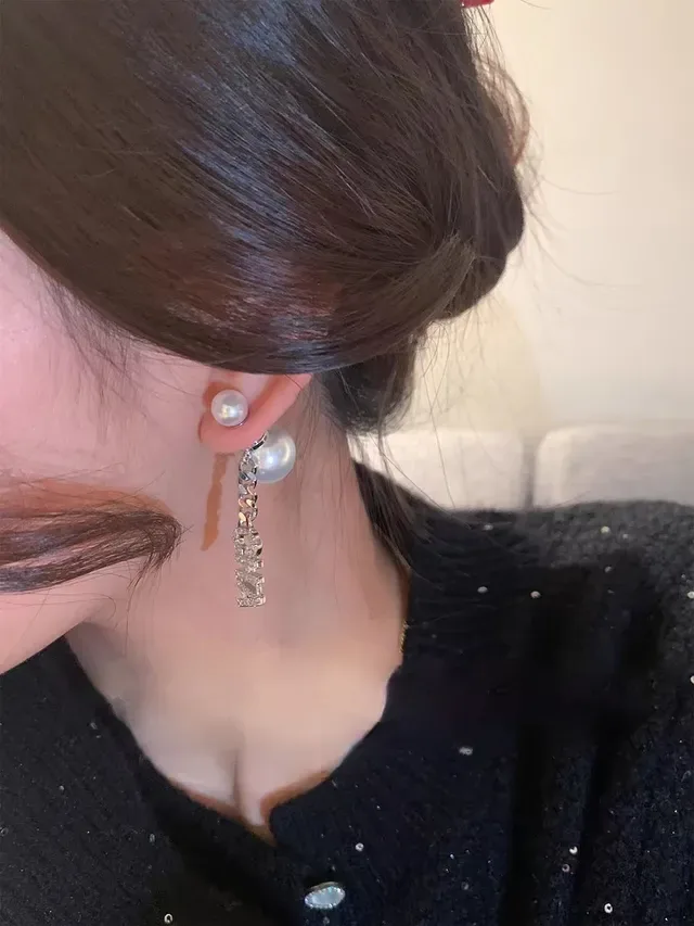 Chanel Alphabet Crystal and Pearl Drop Earrings 3