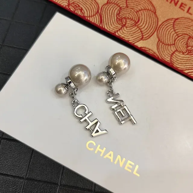 Chanel Alphabet Crystal and Pearl Drop Earrings 4