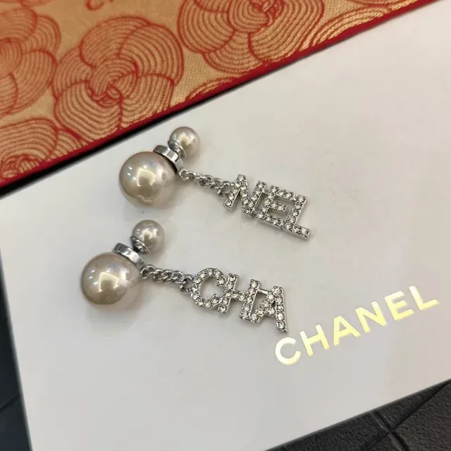 Chanel Alphabet Crystal and Pearl Drop Earrings 6