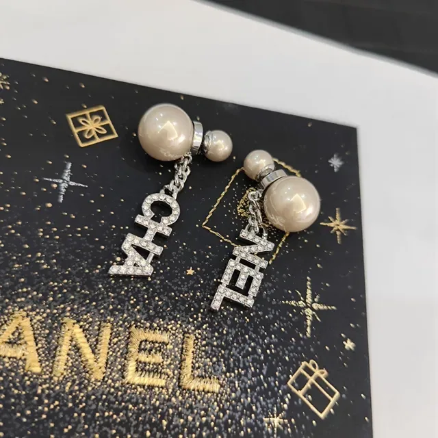 Chanel Alphabet Crystal and Pearl Drop Earrings 7