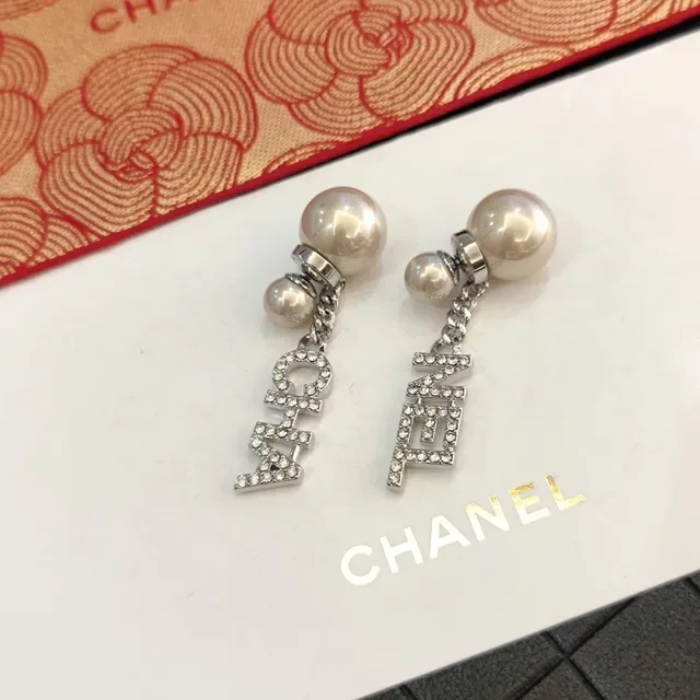 Chanel Alphabet Crystal and Pearl Drop Earrings 8