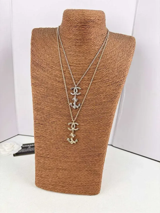 Chanel Anchor Pendant Necklace Gold and Silver Tone Necklaces 2