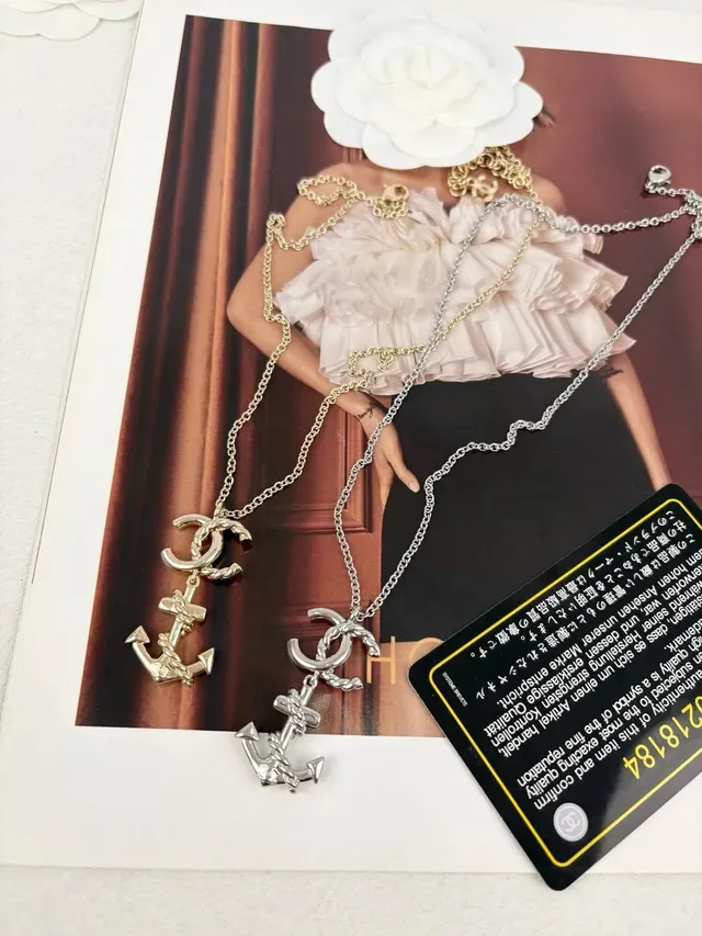 Chanel Anchor Pendant Necklace Gold and Silver Tone Necklaces 3