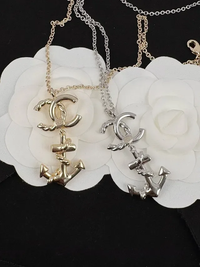 Chanel Anchor Pendant Necklace Gold and Silver Tone Necklaces 4